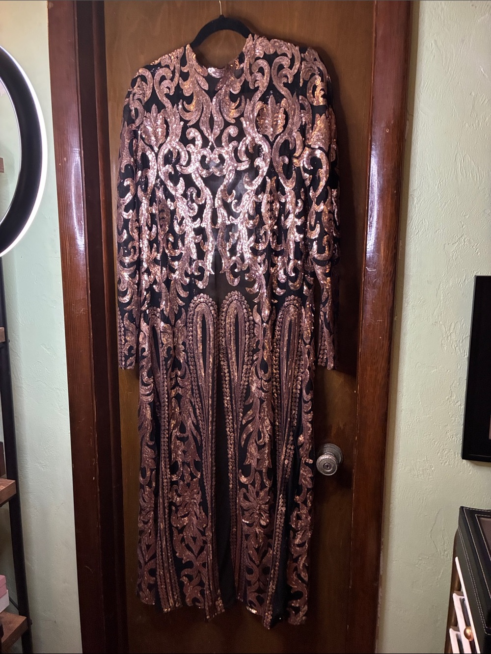 Venus Sheer Black with Gold Sequin Embellished Long Duster - Picture 4 of 10